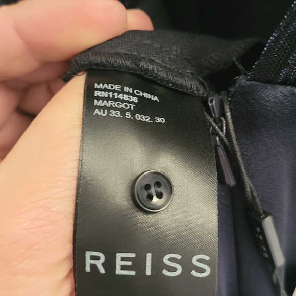 Reiss Margot Metallic & Satin Jumpsuit Navy Size 8 US - Picture 9 of 13
